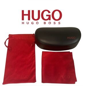 HUGO BOSS SUNGLASSES CASE BLACK RED DUST COVER CLOTH *CASE ONLY*